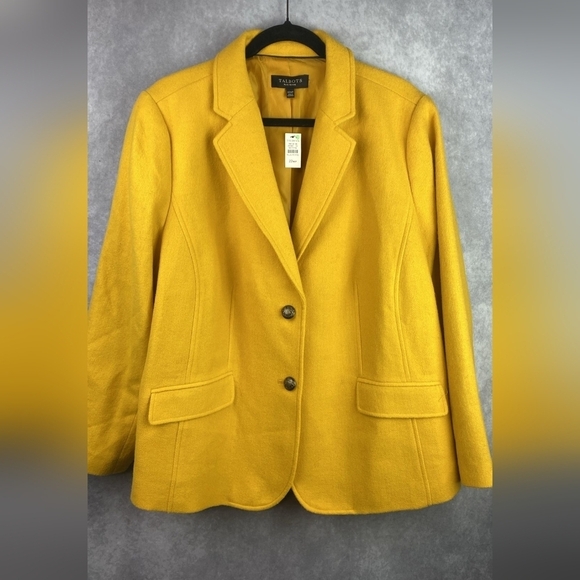 Talbots Classic Shetland Blazer Yellow Mustard Wool Office Women's Size 22WP - Picture 4 of 12